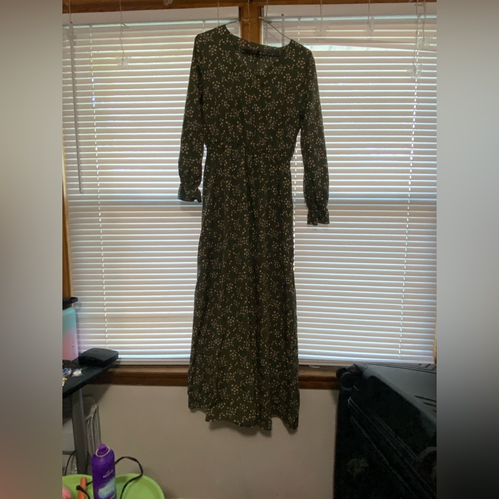 Floral Long Sleeve Maxi Dress - Green